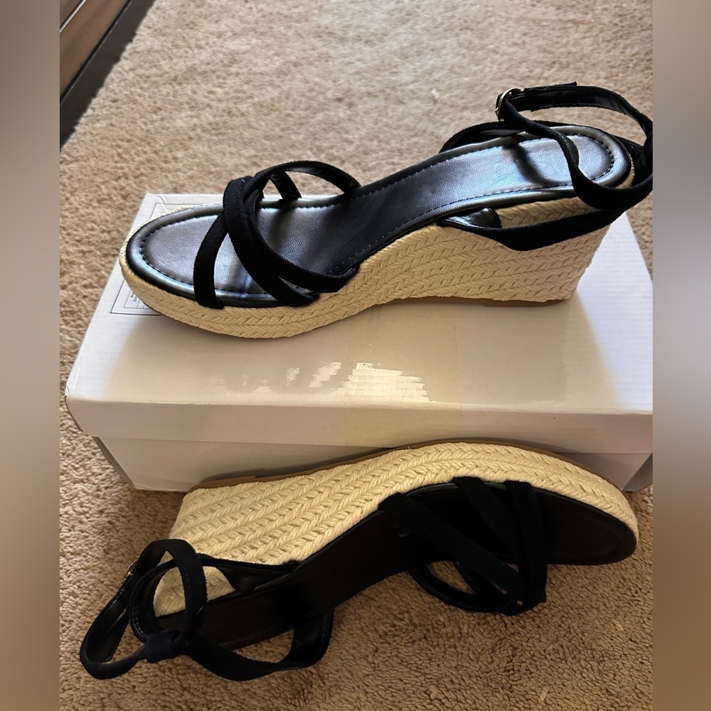 Black Espadrille Wedge Sandals
